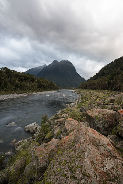 Cloudy mountain landscape with river correctly exposed