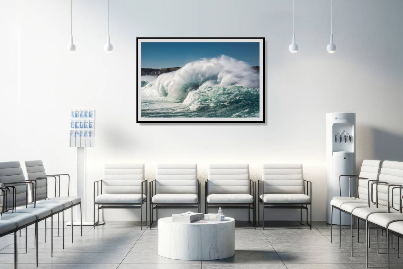 Bondi Beach wave in an ocean print, showcasing the power of the sea.