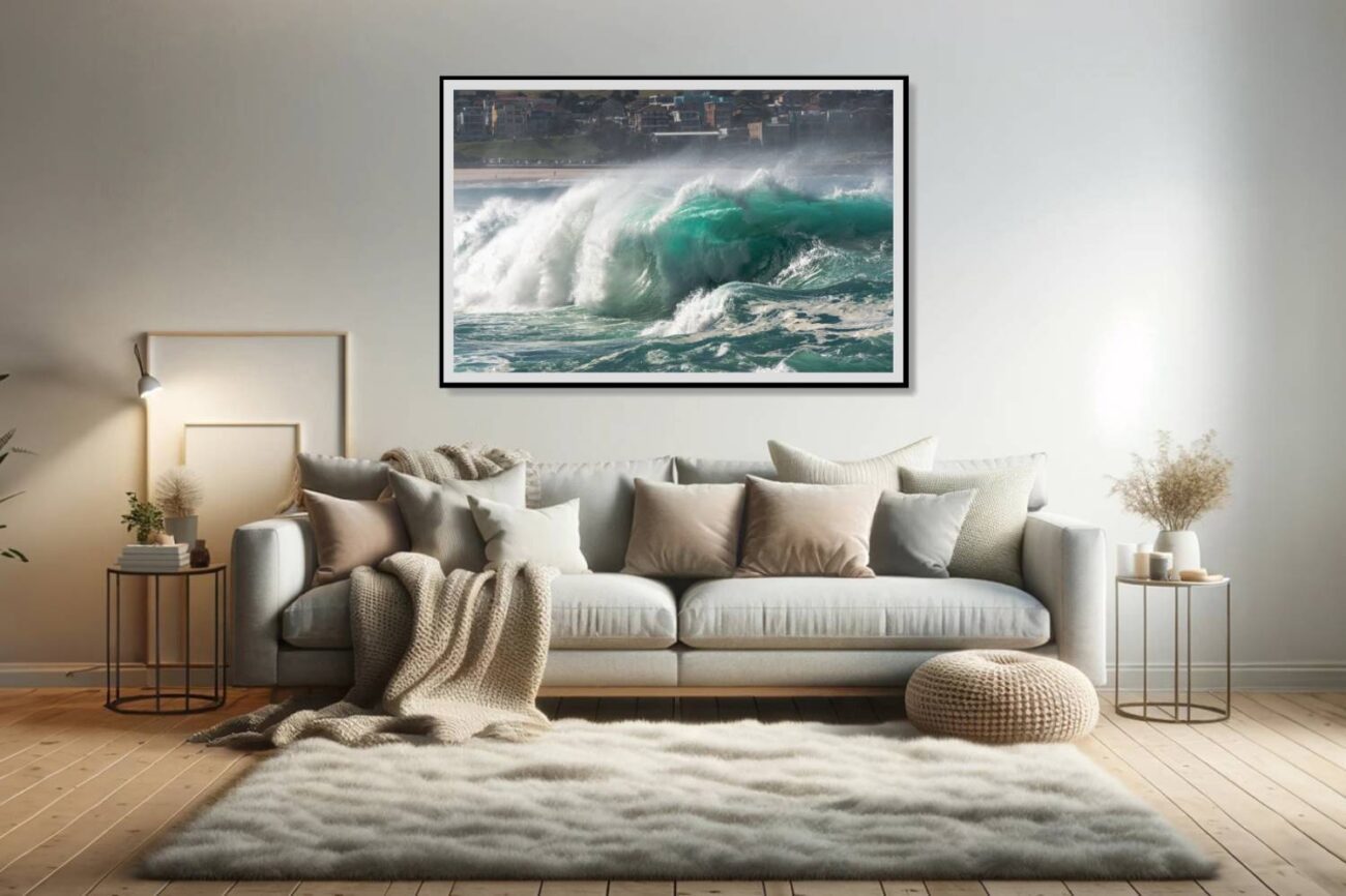 Majestic green wave at Bondi Beach, perfect for ocean-inspired wave photography.
