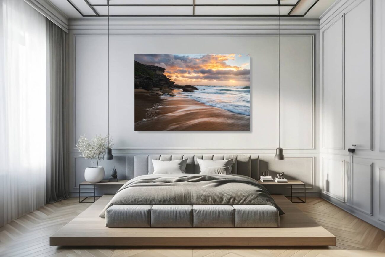 Intricate sand patterns at Tamarama Beach, ideal for elegant bedroom decor.