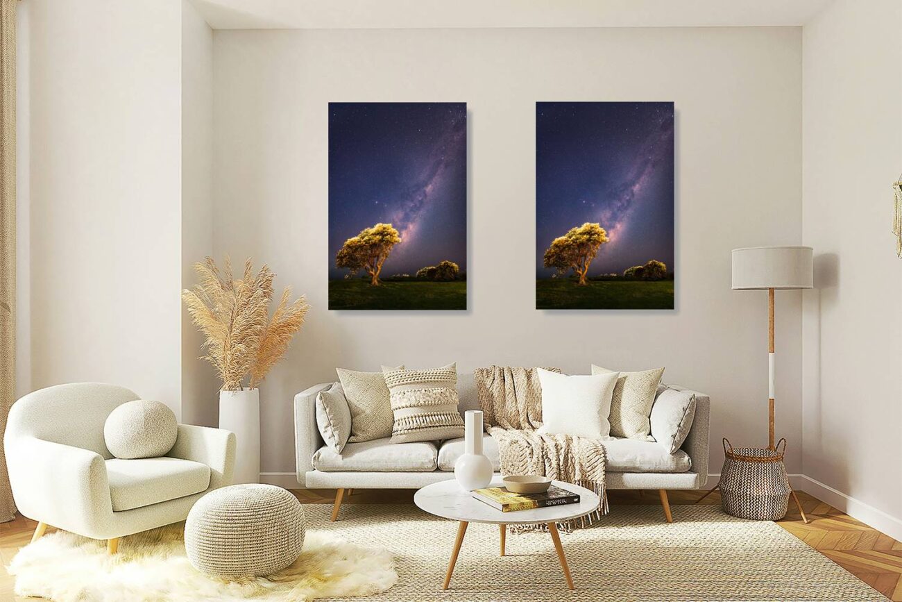 Living room art: "Knocking on Heaven's Door" at Burrows Park, a lone tree under a star-filled sky.
