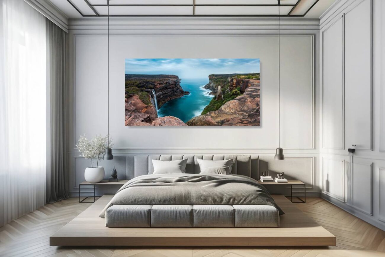 Bedroom art: Artful splendor of Eagle Rock, where sea meets sky in turquoise harmony, perfect for serene bedroom decor.