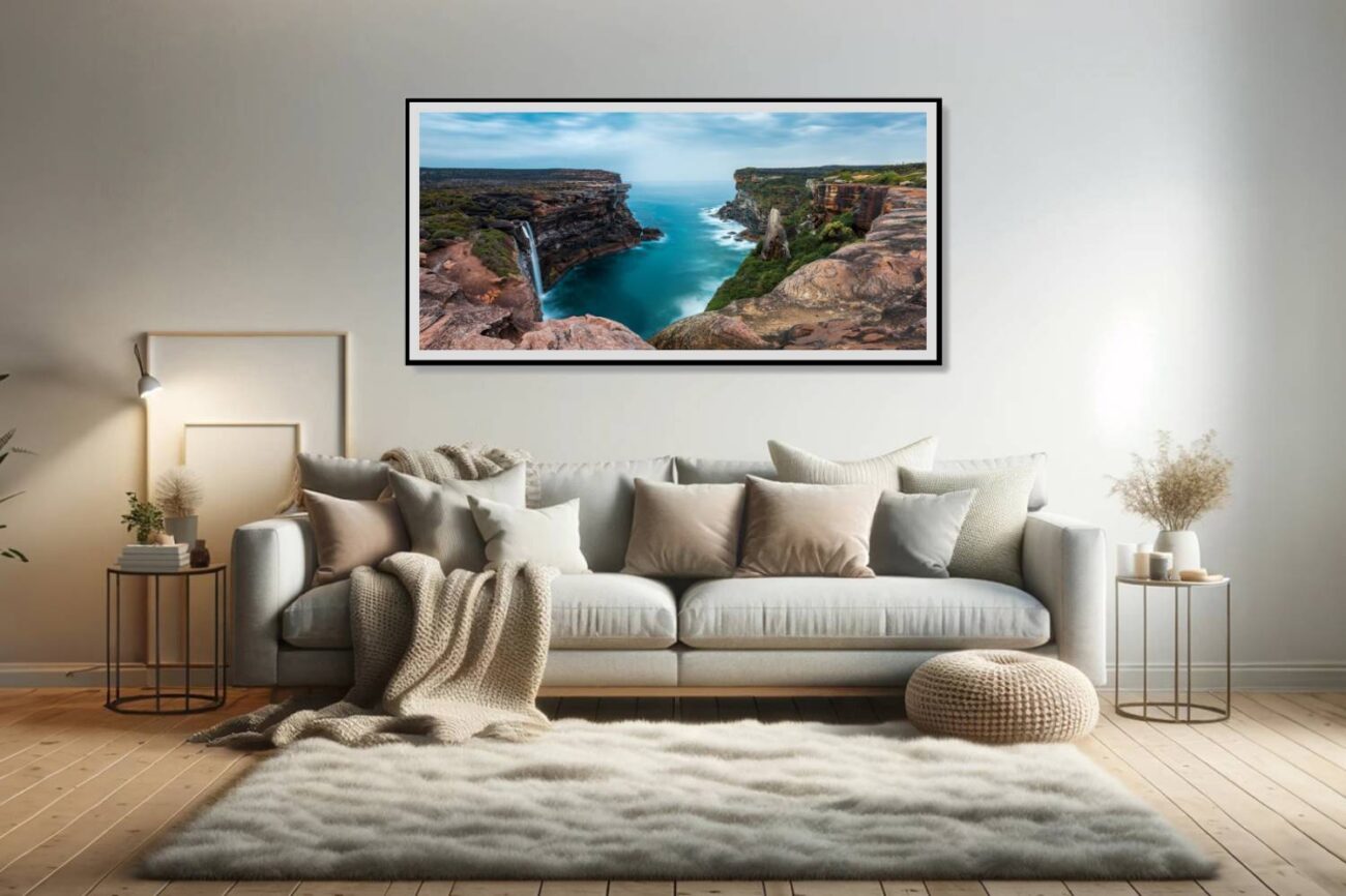 Living room art: Seamless vista at Eagle Rock where the turquoise sea blends into the sky, captured in splendid art for the living room.