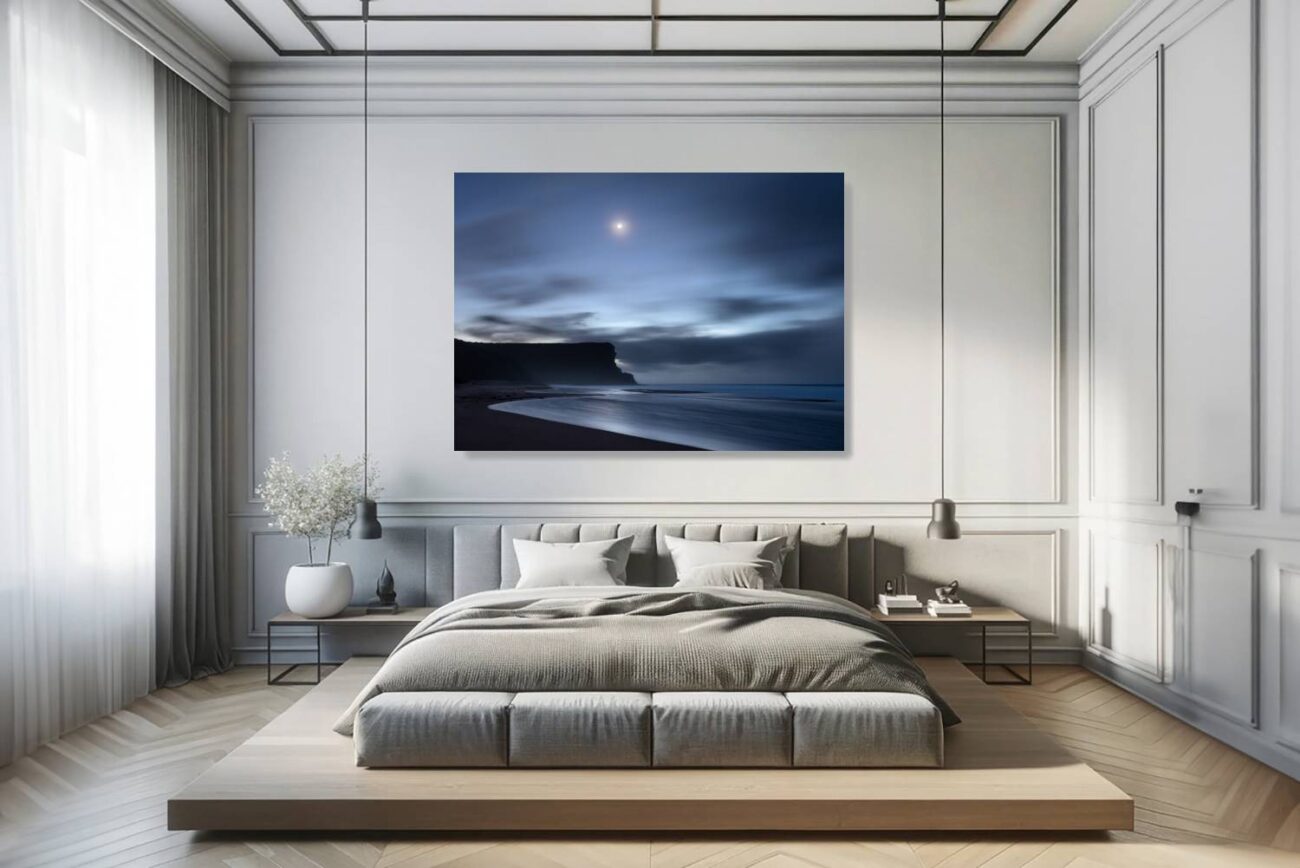 Bedroom art: Moonlit tranquility at Garie Beach, a serene night beach photography piece perfect for bedroom decor.