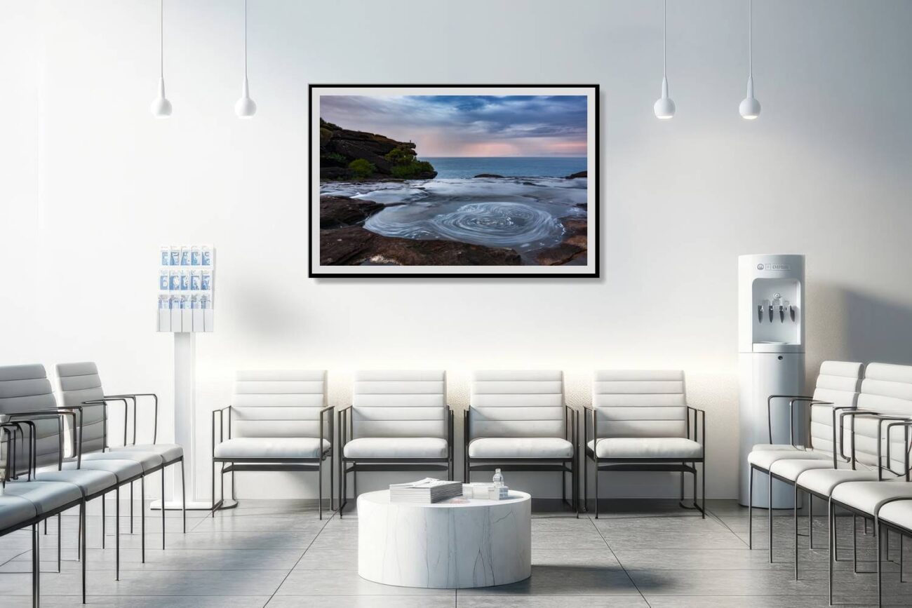 Medical office art: Artwork of a twilight water vortex in Royal National Park, offering a compelling and soothing view for medical environments.