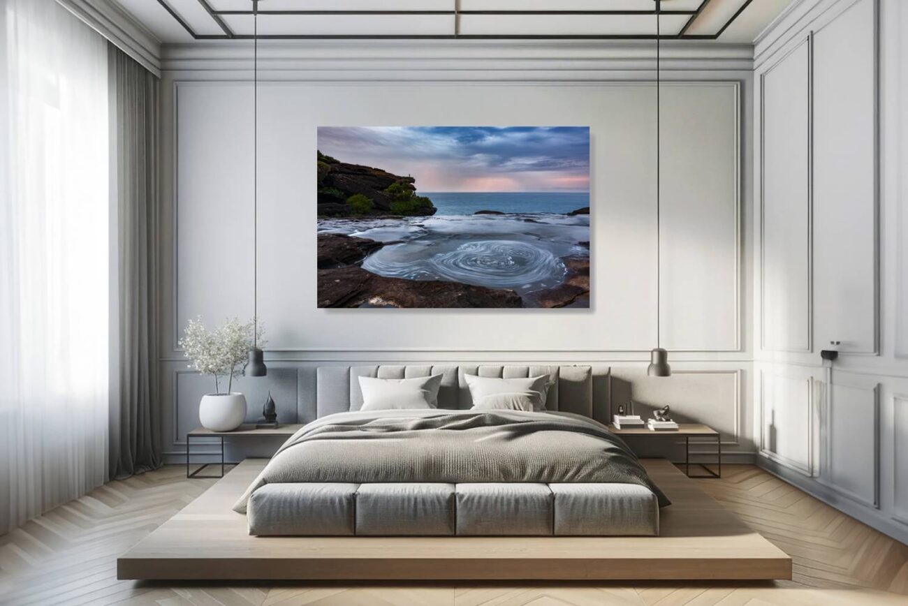 Bedroom art: Serene yet powerful twilight water vortex from Royal National Park, ideal for creating a tranquil bedroom atmosphere.