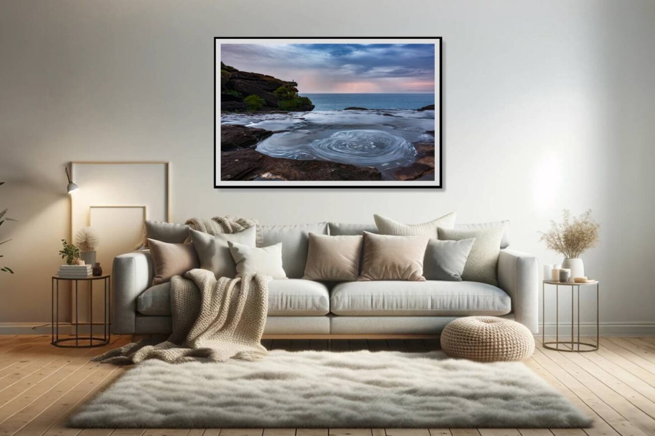 Living room art: Twilight water vortex at Royal National Park, a compelling natural scene for dynamic living room decor.